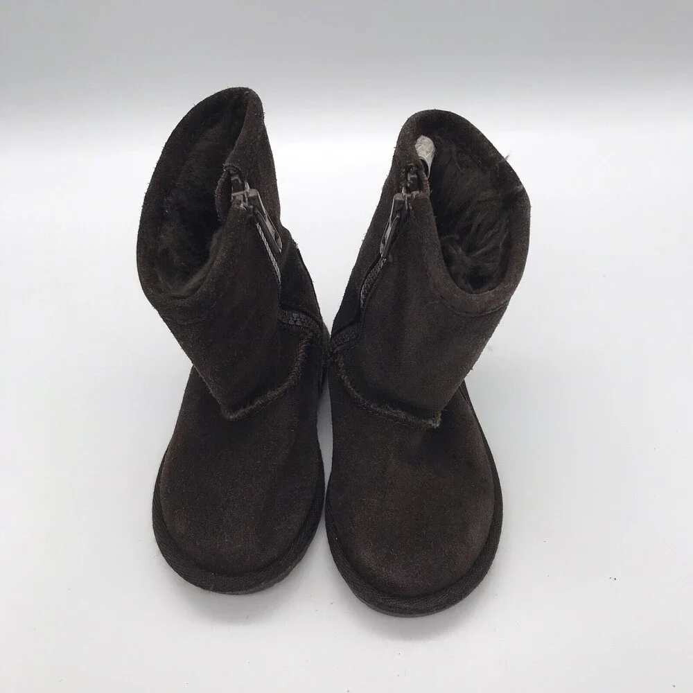 Melrose Ave Kid's 5 Brown Suede Leather Mid Calf Winter Boot Side Zip Snow Shoes